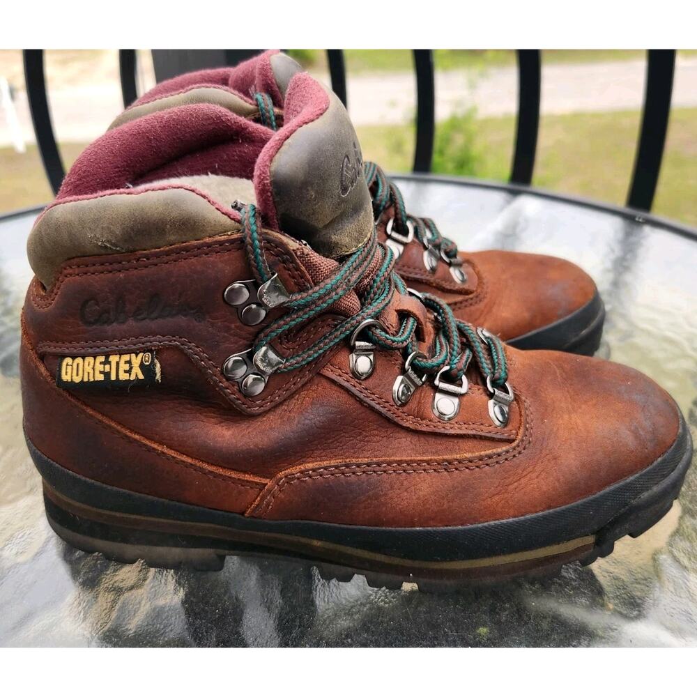 Vtg Cabelas Gore Tex Leather Hiking Boots Sz 7 Outdoor Gorpcore Granola Trails